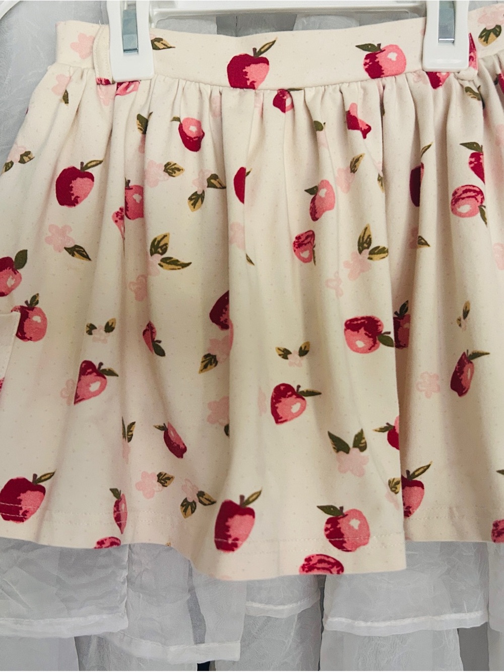 SweetHoney Apple Print Skort, Cream background with Pink/Red fruit - Sz 8